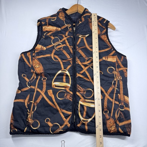 Lauren Ralph Lauren Quilted Vest XL Equestrian Reversible Denim Horse Bit Preppy - Picture 8 of 11